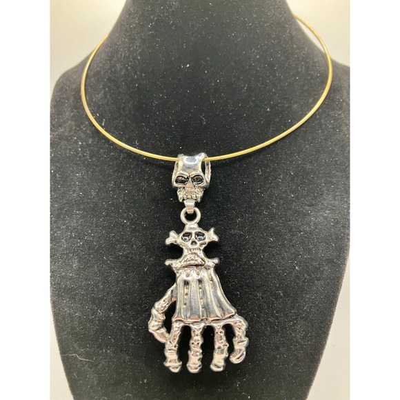 Skull Hand Large Charm Gothic on a Wire 8" Necklace! - Picture 3 of 8